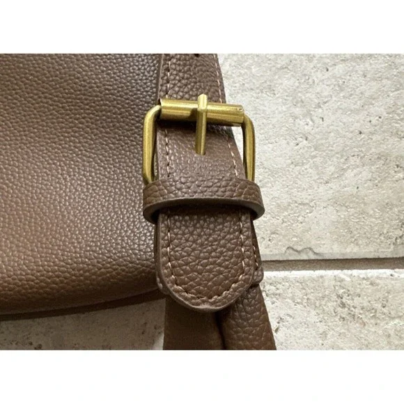 Women's Brown Tote Purse Handbag Faux Leather w/ Makeup Cosmetics Bag - Picture 6 of 16